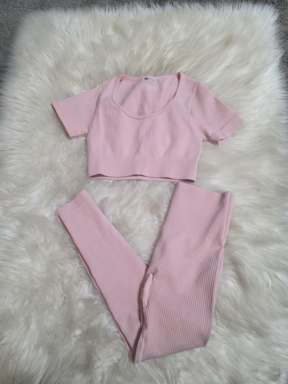 Pink Ribbed Crop Top & Legging Set - Picture 2 of 4